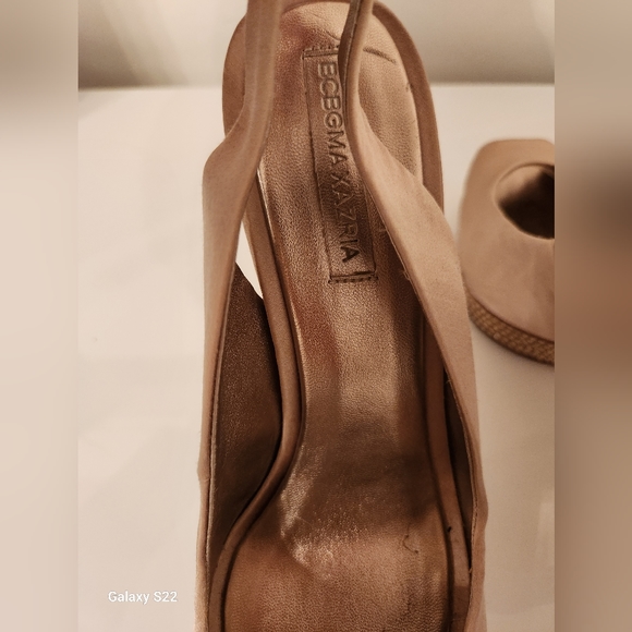 BCBG Max Azria Platform Satin Peeptoe Slingback Heels Crystal Studded Size 9B - Picture 7 of 10